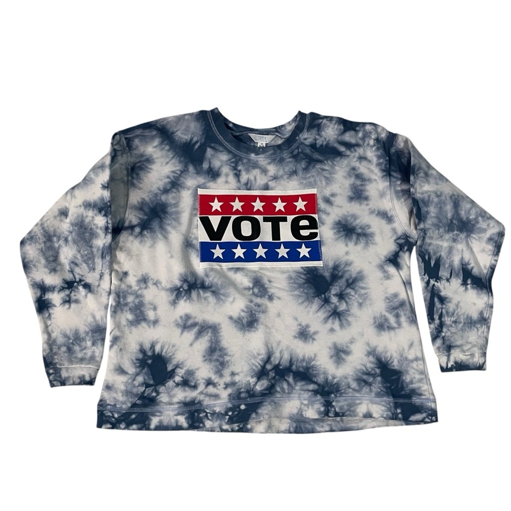 Upcycled Blue Tie Dye Vote Sweatshirt Size M stars red white blue
